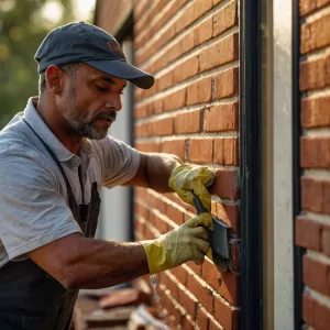 Professional man prepares brick for painting