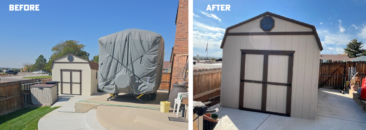 Shed in thornton, co before and after rhino shield.